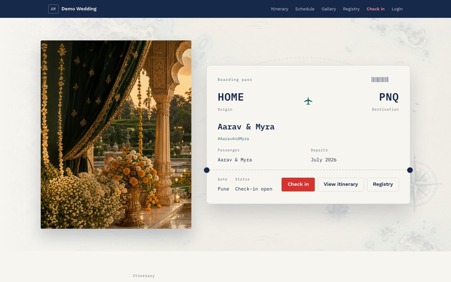 Boarding Pass wedding site preview