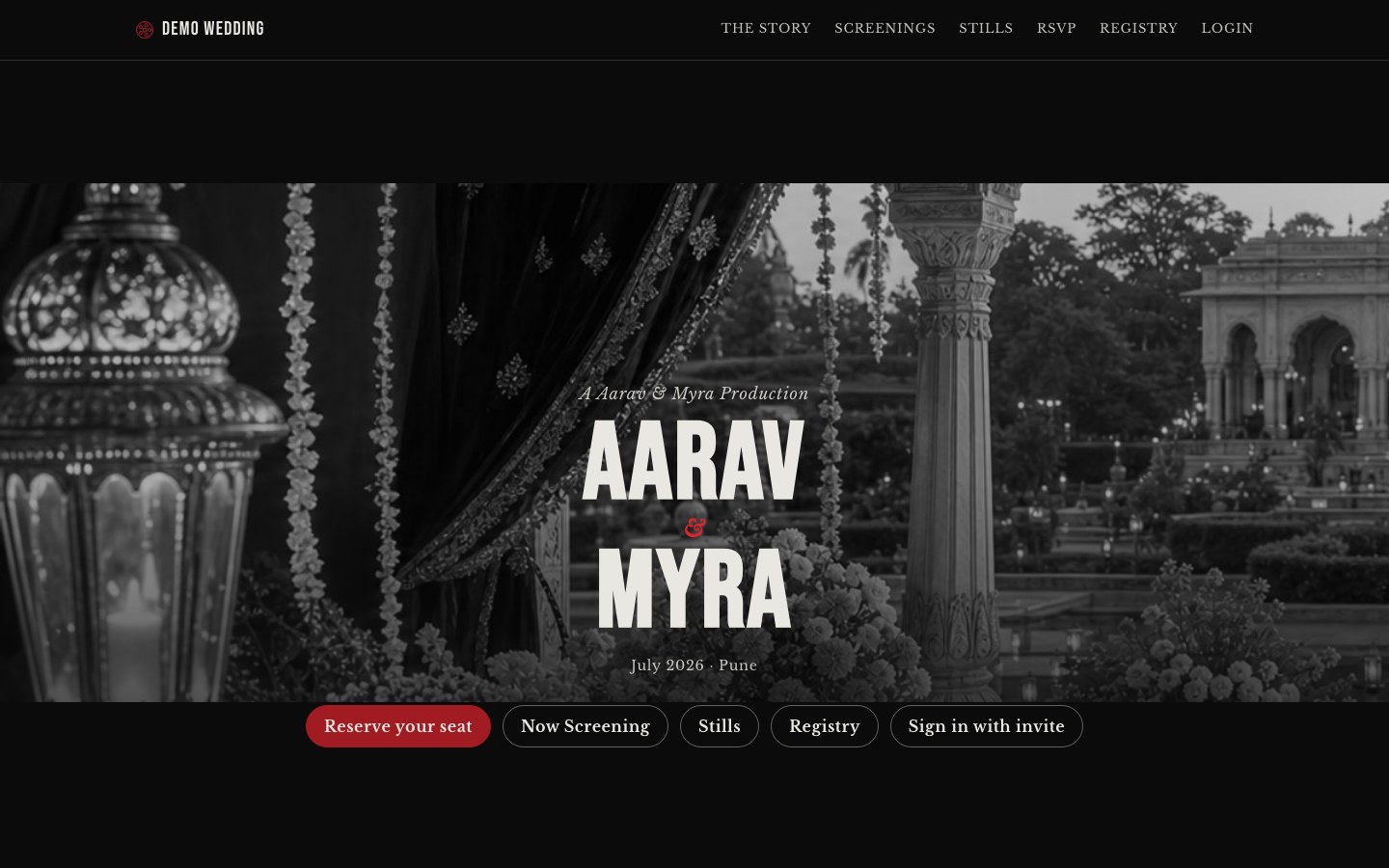 Cinema Reel wedding site preview